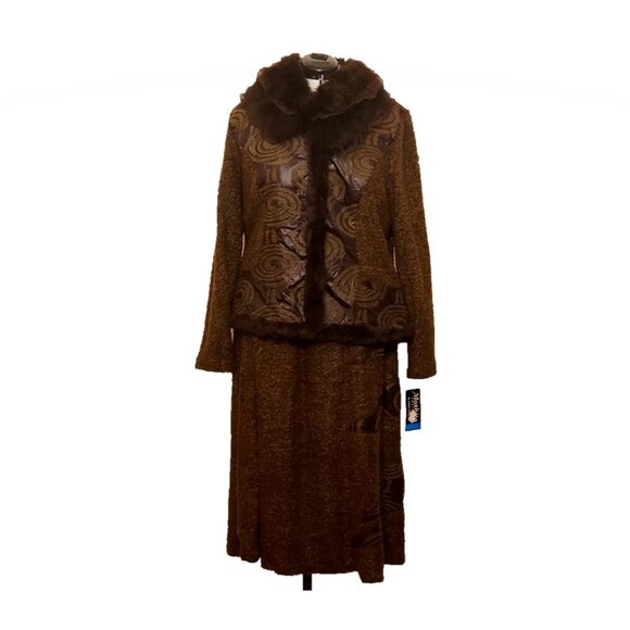 Moshita Couture Dresses & Skirts - Vintage Moshita Couture 2 Piece Brown Outfit w/Faux Fur Collar and Trim, Size 16